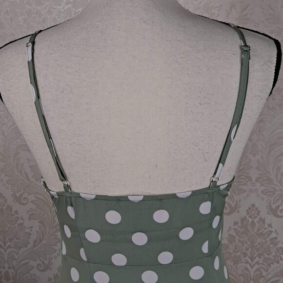 SBEtro Size Small Green Midi Dress White Polka Dots Spaghetti Straps V-Neck NWOT - Picture 7 of 14